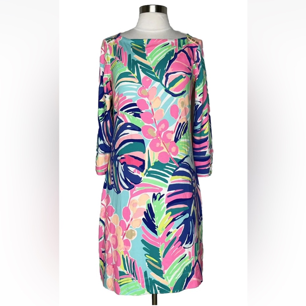 Lilly Pulitzer Sophie UPF 50 Exotic Garden Print Jersey Tunic Shirt Dress S